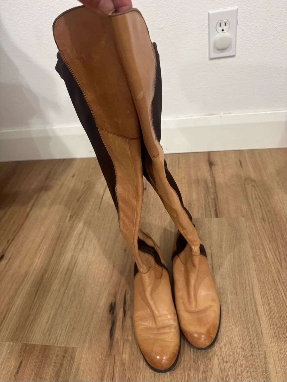 Franco Sarto Two-Tone Tan and Dark Brown Over-the-Knee Boots